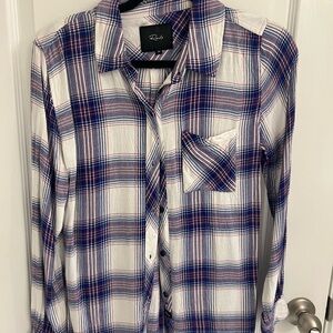 Rails Women's Blue and White Plaid Button Down Shirt